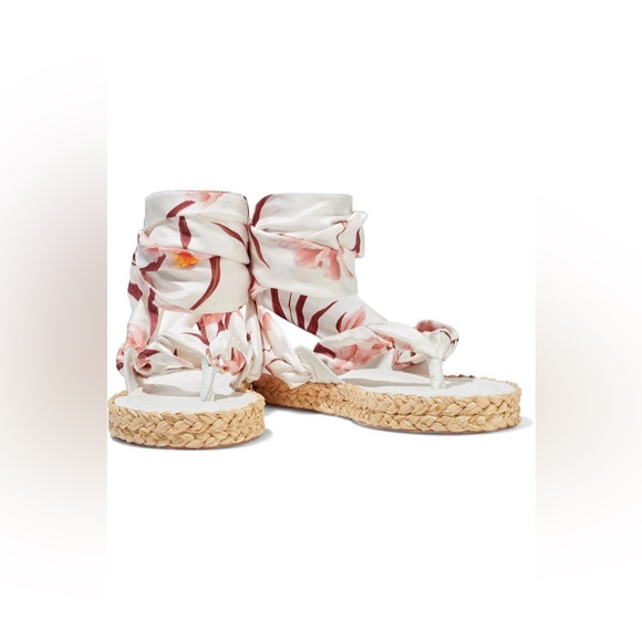 Zimmerman White Scarf Tie Leather-trimmed Printed Silk-twill Espadrille Sandals - Picture 4 of 5